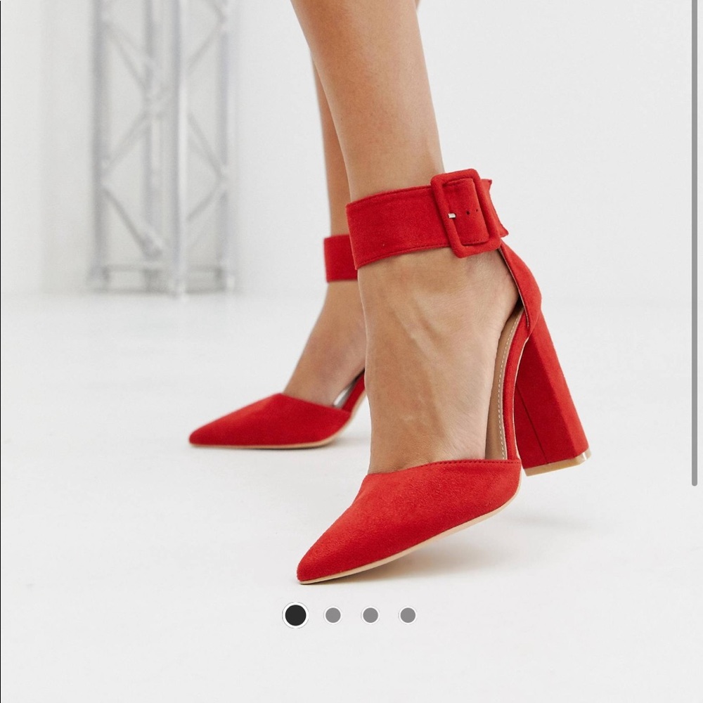 Red Ankle Strap Chunky Heels